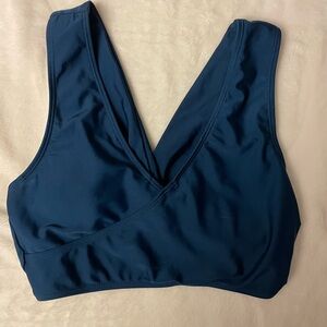 Dark Teal Blue Nani Bikini Top with V-Neck and Wide Straps Cross Back size XS